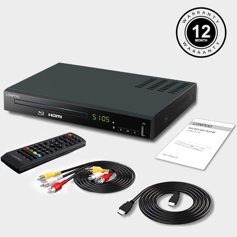 Leitor de DVD e Blu-ray LONPOO Full HD 1080p com Saída HDMI - Dvd